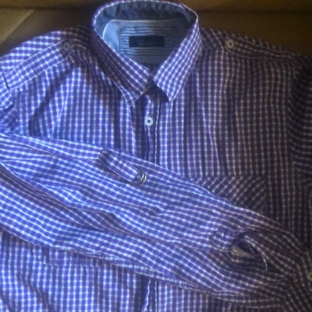 Zara purple button up plaid shirt, medium